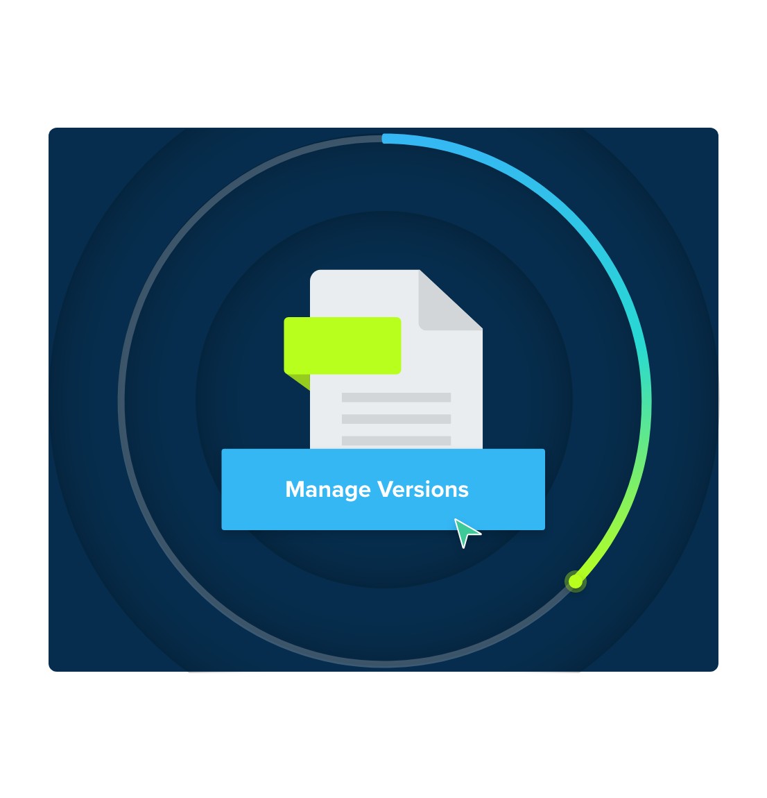 An icon of a report with a button that says manage versions