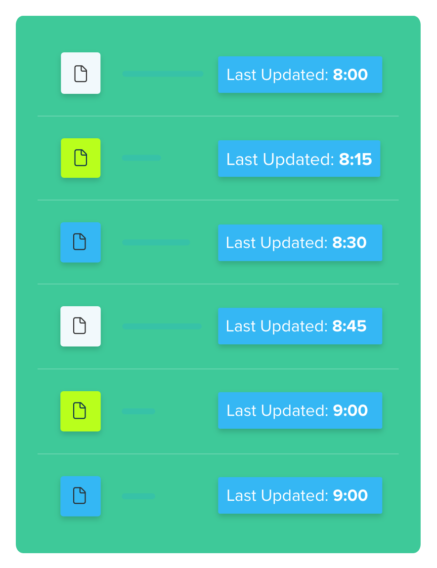 Document graphics descending with text next time to them that shows the files being uploaded to the cloud every 15 minutes while using CrashPlan's endpoint backup solutions.