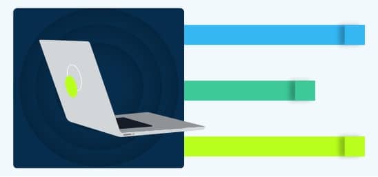 Graphic of a laptop with blue and green tape lines