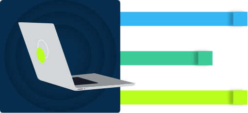 Graphic of a laptop with blue and green tape lines