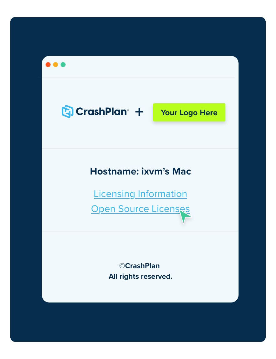 Image showing how MSPs can place their logo next to CrashPlan's when using CrashPlan for MSPs plan
