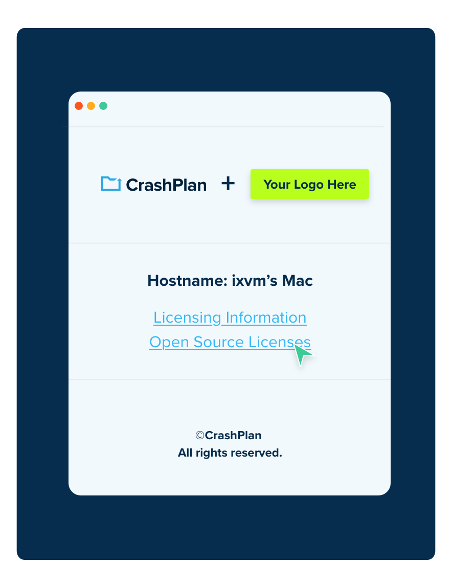 Image showing how MSPs can place their logo next to CrashPlan's when using CrashPlan for MSPs plan