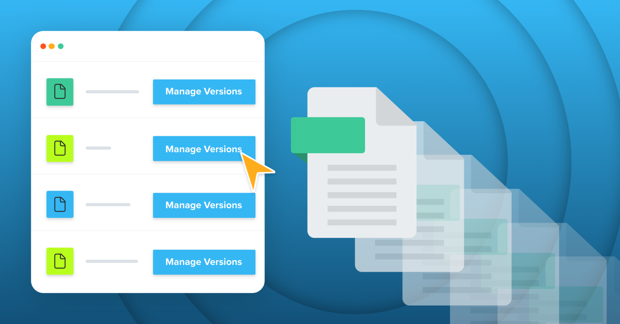 The image shows a user interface for managing document versions, suggesting version control in a backup system.