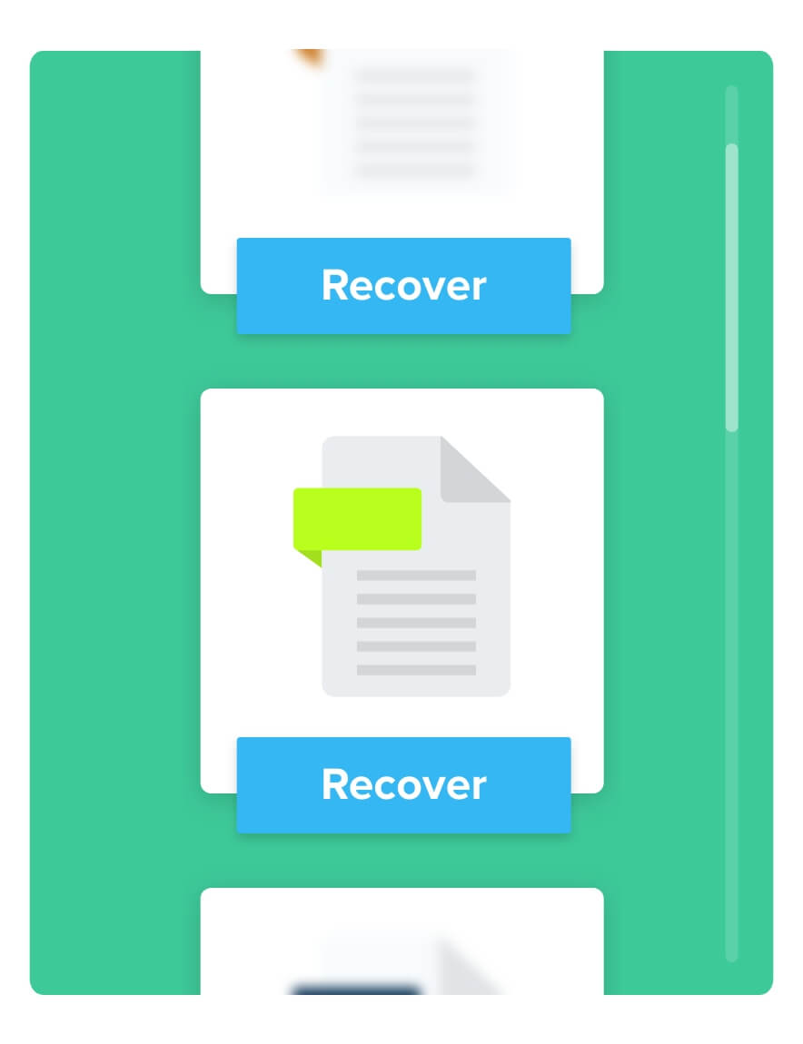 Recover Files scrolling menu