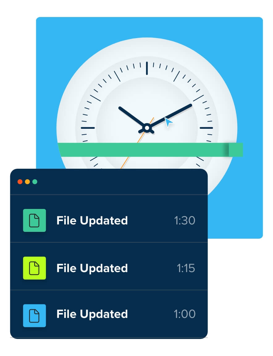 File Updated notifications and clock graphic