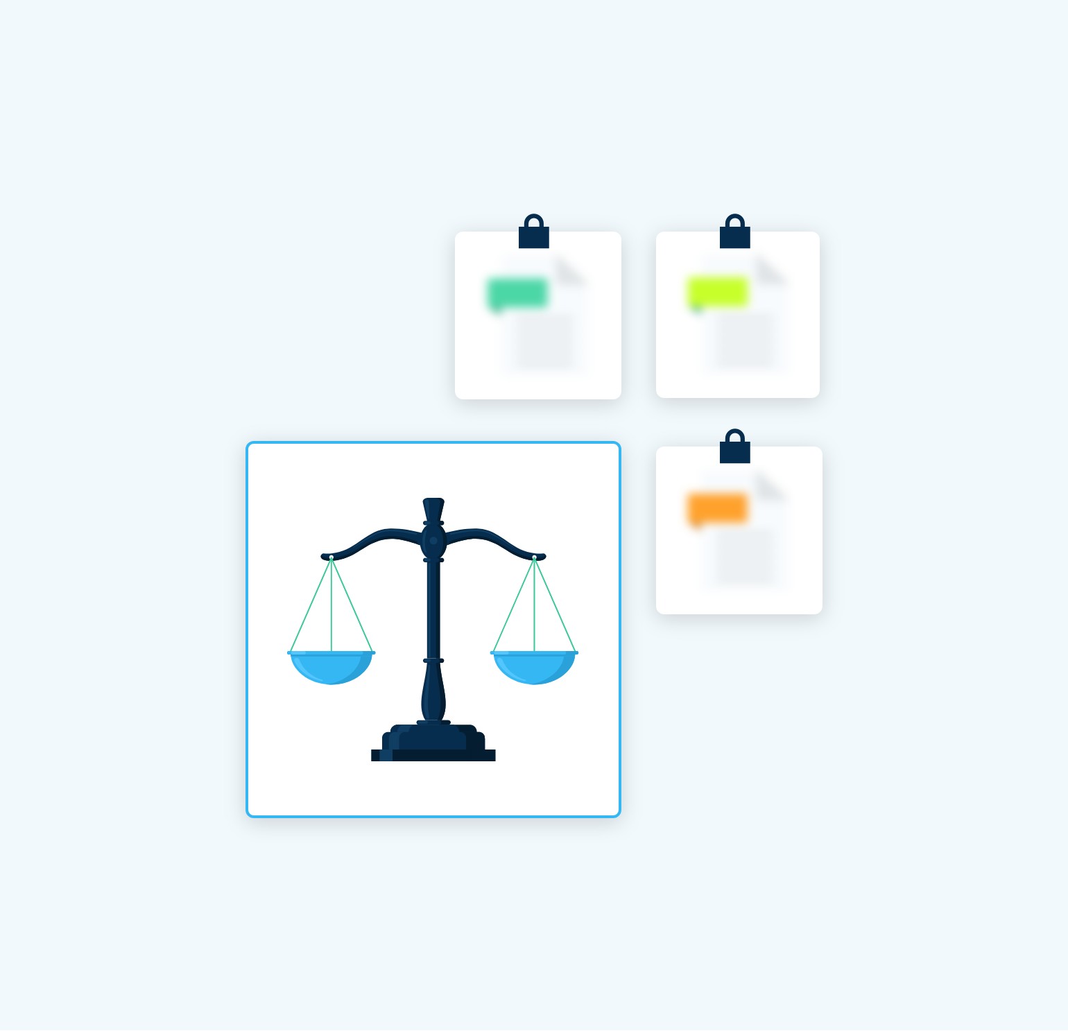 Scales icon selected in a menu of locked and blurred squares
