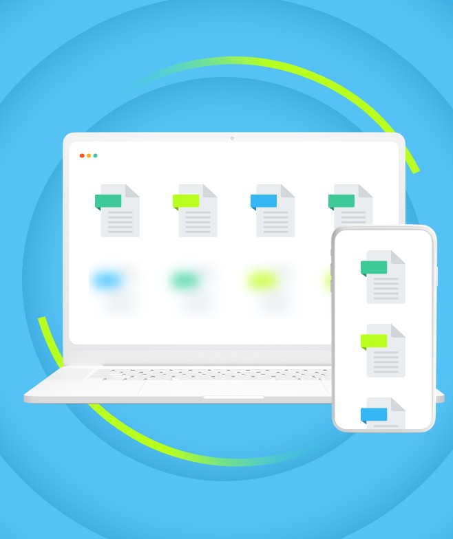 Laptop and Phone mockups showing file library