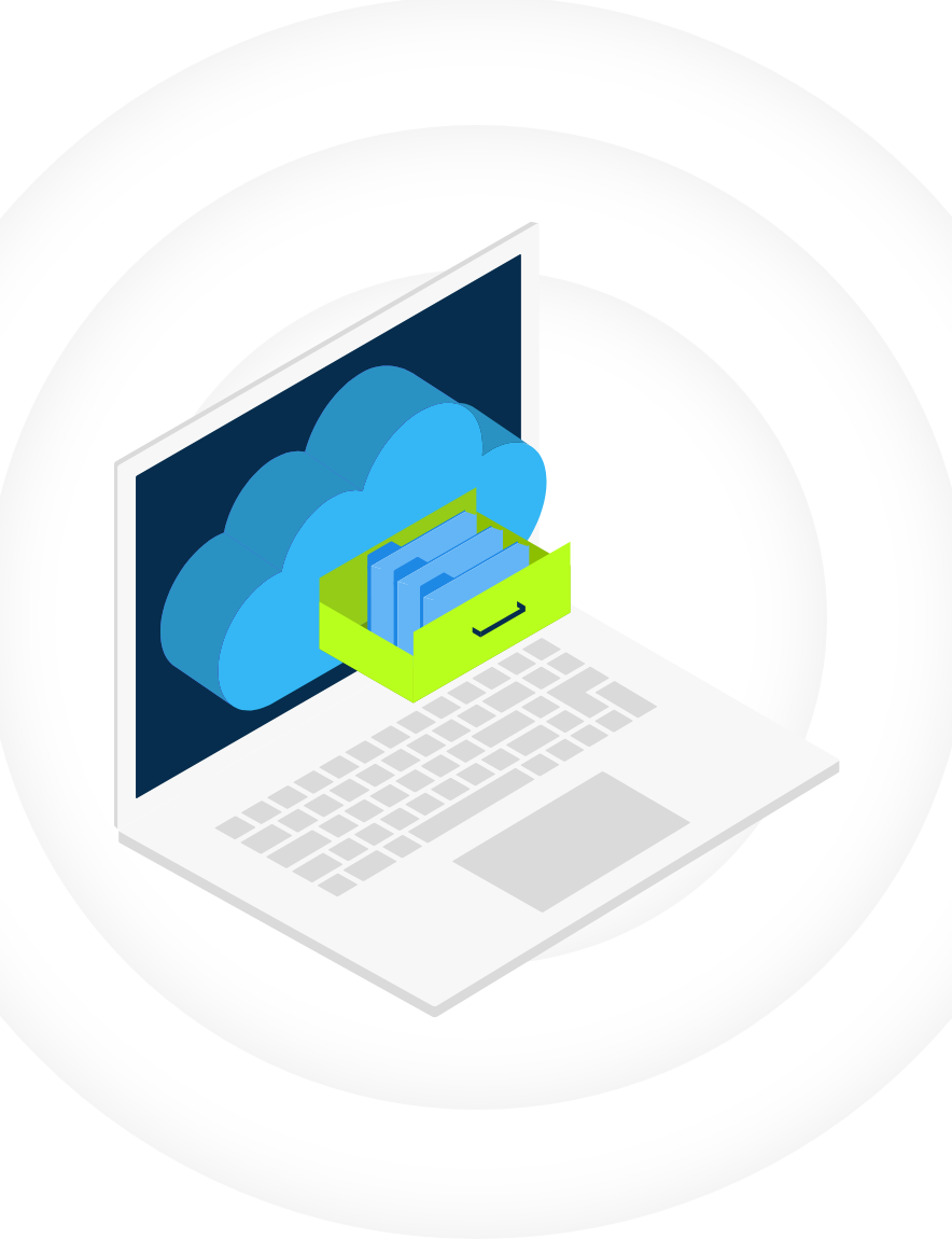 Graphic of computer files backed up to cloud illustrating CrashPlan's unlimited storage features for "Professional" endpoint backup plans.