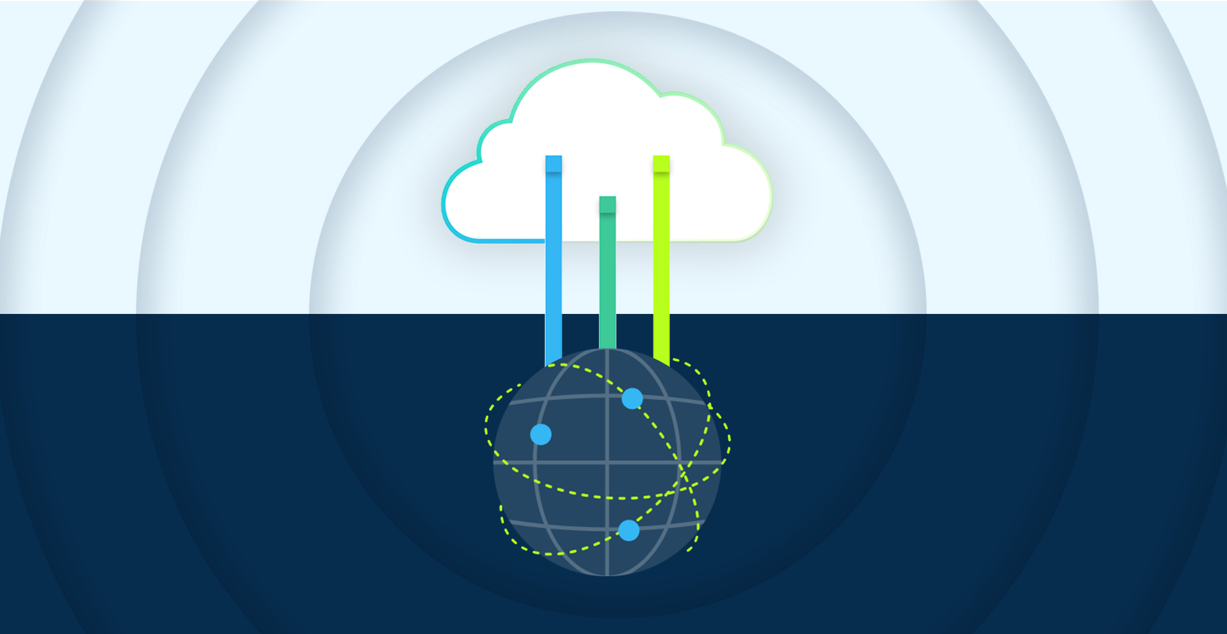 Image of a stylized globe that has lines coming up out of it and going into a cloud. Concept show the world backing up files for World Backup Day
