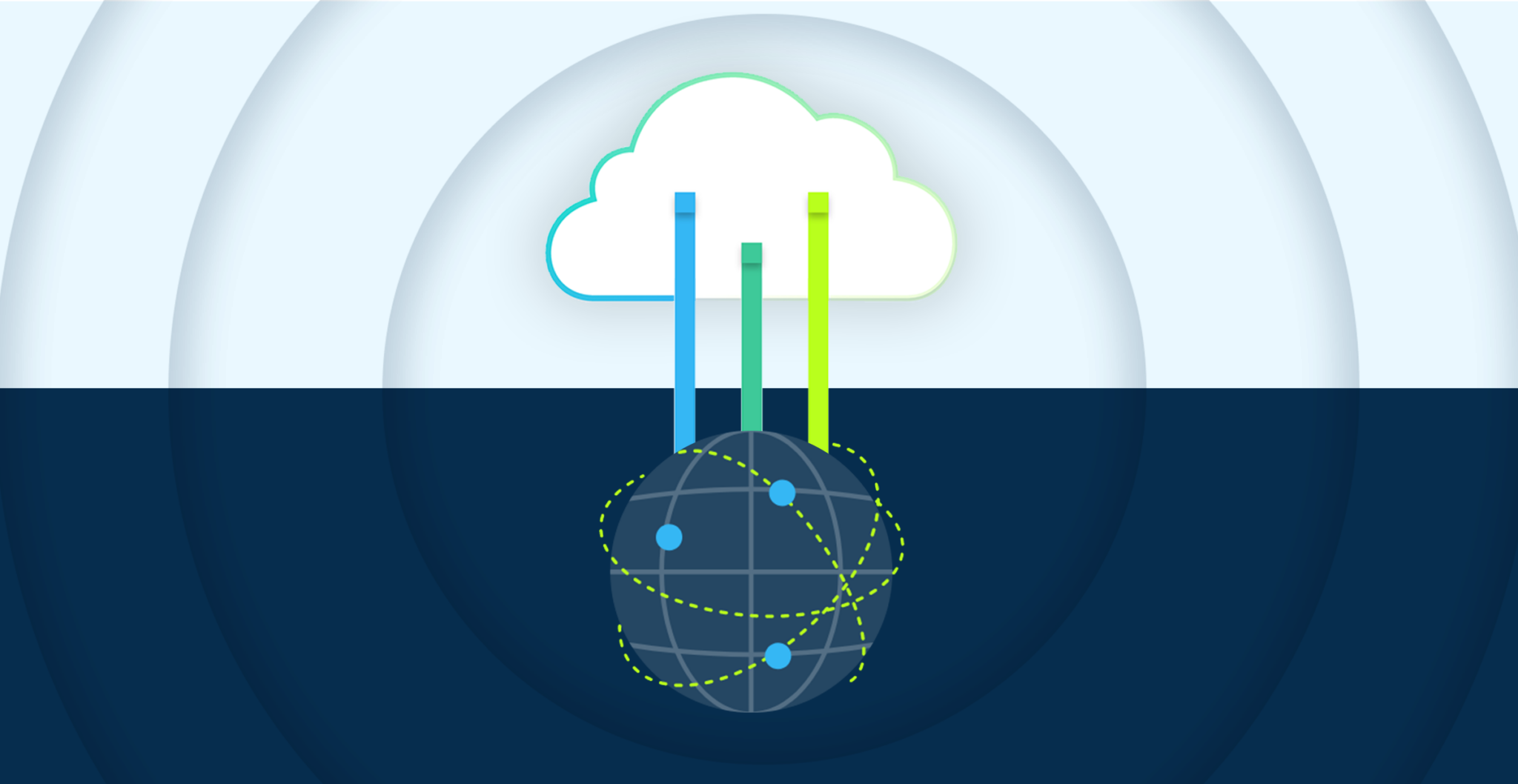 Image of a stylized globe that has lines coming up out of it and going into a cloud. Concept show the world backing up files for World Backup Day