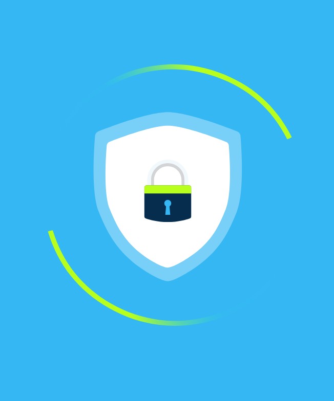 a shield with a padlock in the center