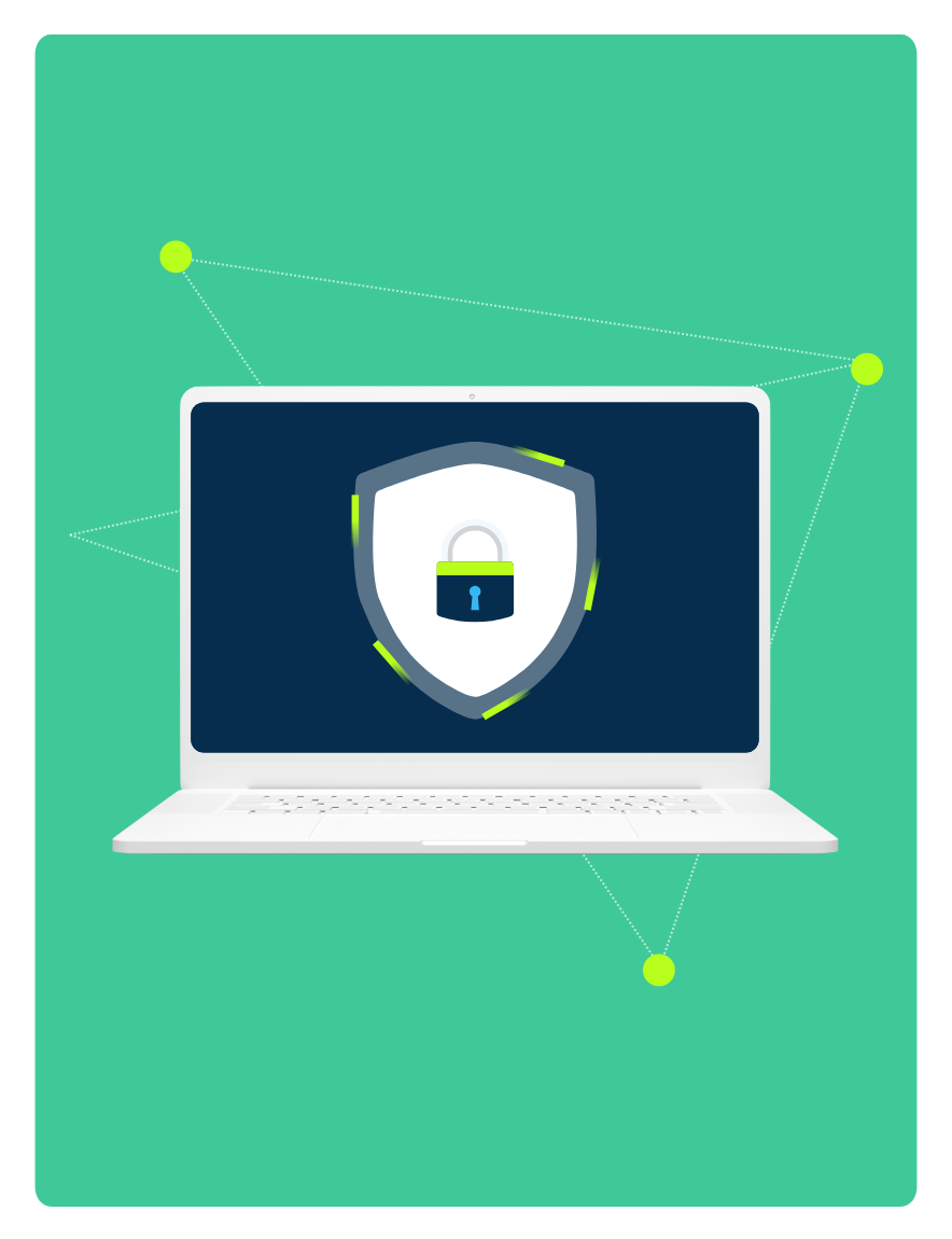 A laptop with a secure personal backup logo to illustrate CrashPlan's excellent endpoint backup security features.